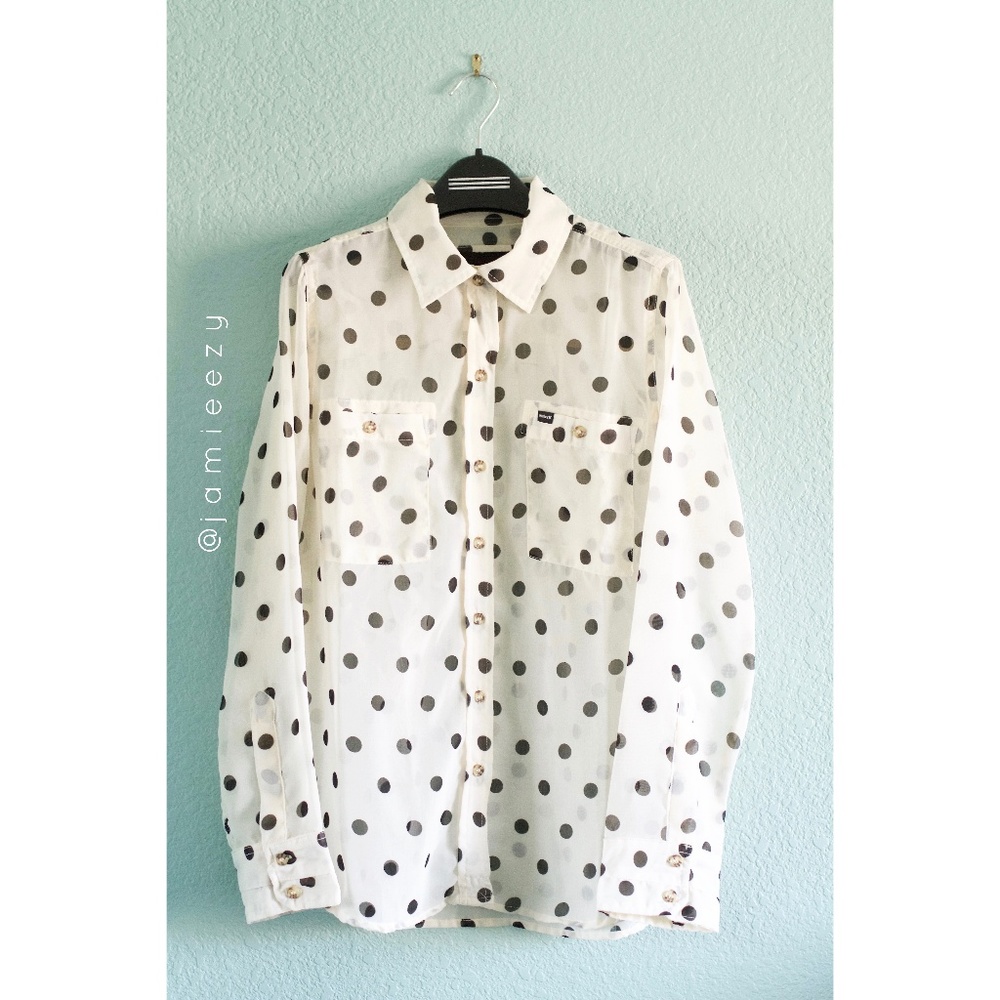 Hurley | "Wilson" Sheer Polka Dot Button-Up Blouse